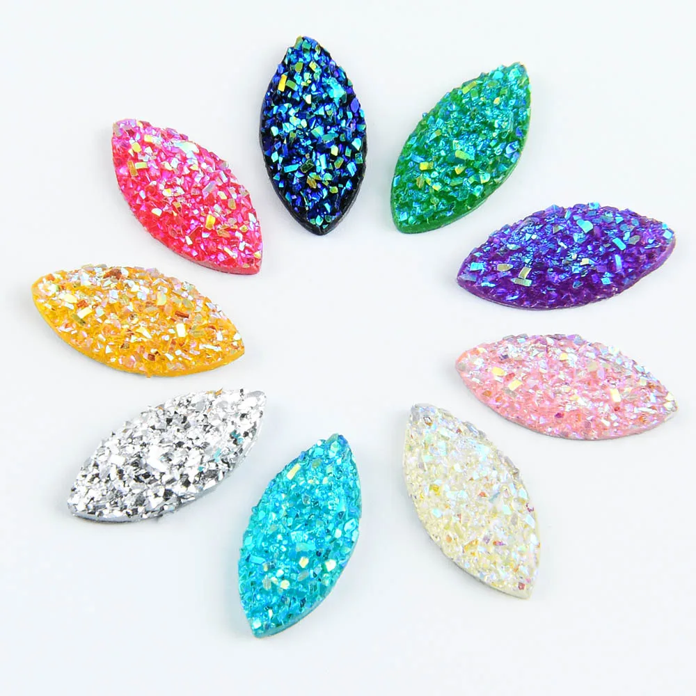 80pcs 9*18mm Marquise Shape Bump Ore Surface AB Flatback Resin Rhinestones Beads Wedding Applique Ornament Hairpin Accessories