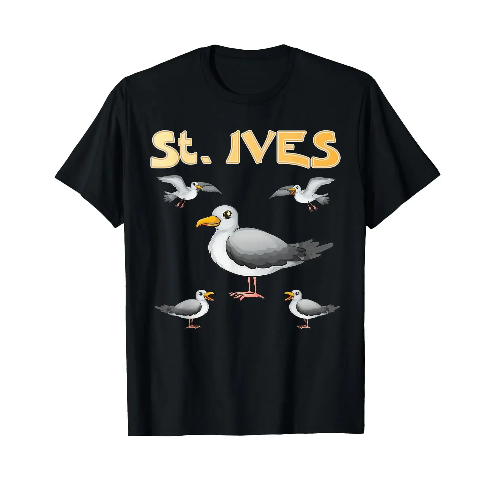 St Ives Seagull Cornwall Fun T Shirt black vintage Washed designer clothes Unisex Casual Slightly Breathable