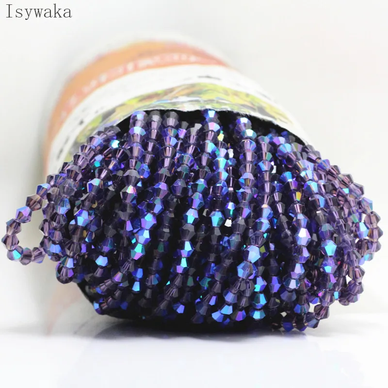 Isywaka Purple Half AB 100pcs 4mm Bicone Austria Crystal Beads charm Glass Beads Loose Spacer Bead for DIY Jewelry Making