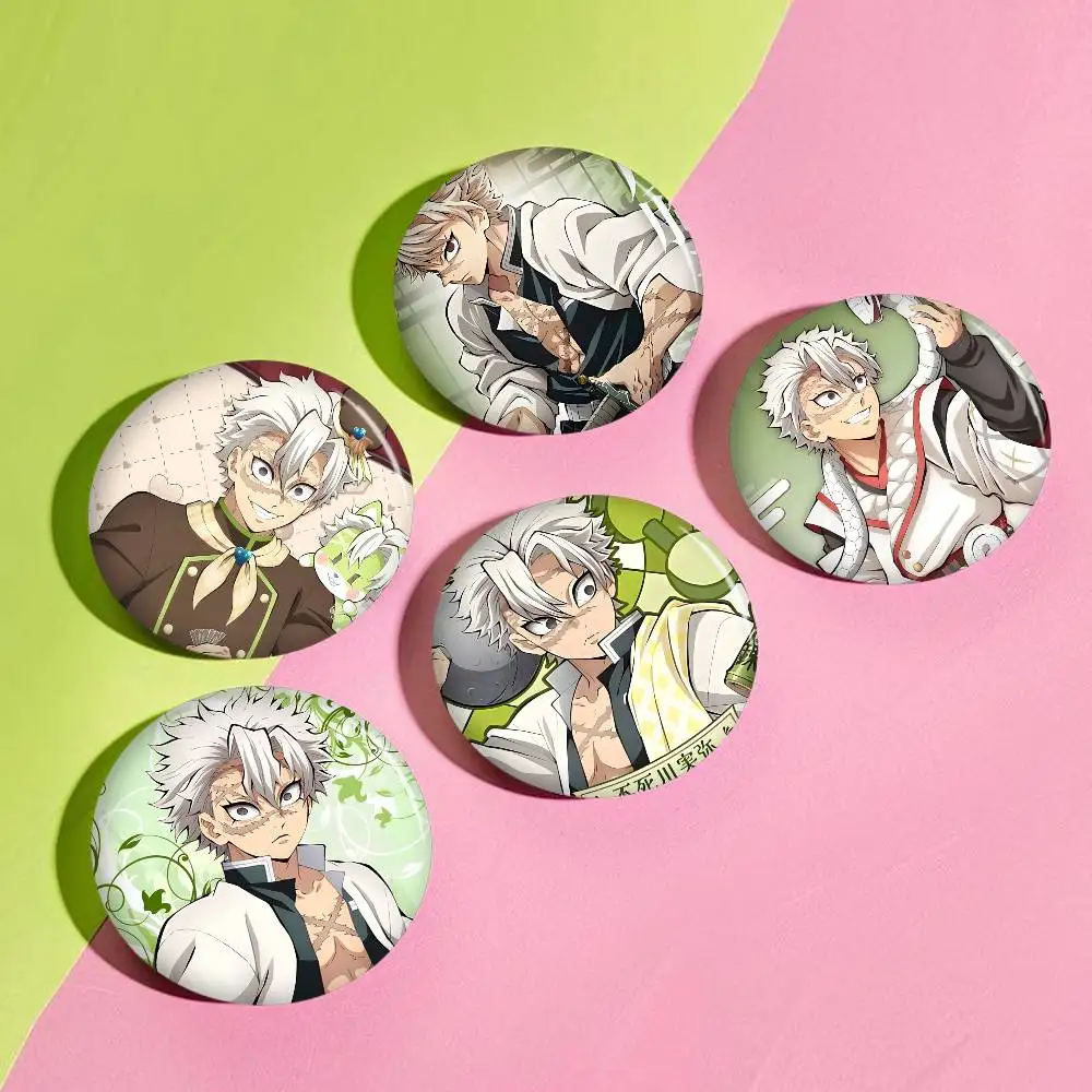 Cartoon Sanemi Shinazugawa Creative Pins Funny Round Snap-in Brooch Badge Backpack Hat Accessories Jewelry Gifts for Friend