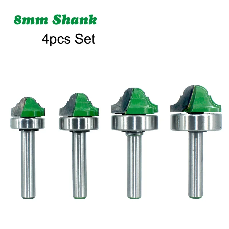 4PC/Set 8MM Shank Milling Cutter Wood Carving Router Bit Bearing Double Roman Ogee Edging Milling Cutter For Woodwork Line Knife