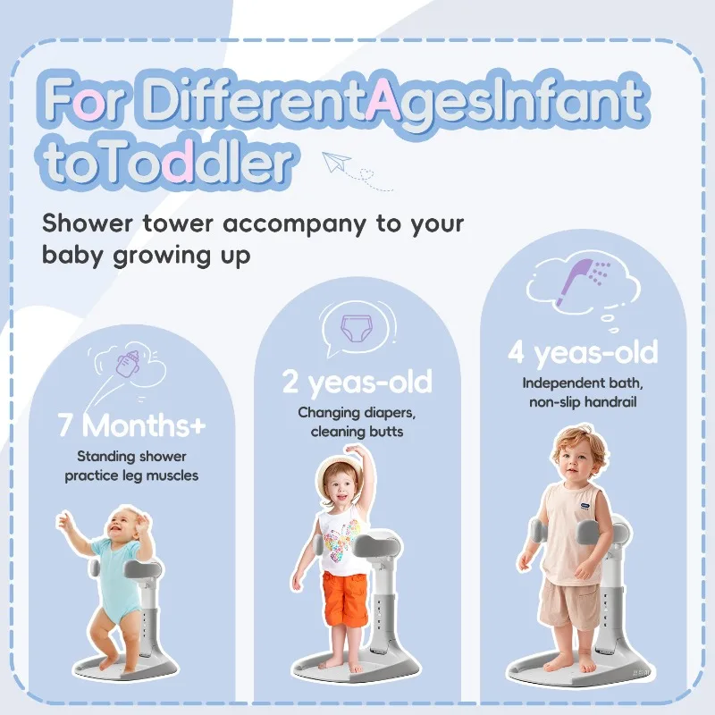 Foldable Baby Standing Shower Stand - Kids Portable Rinsing Washing Station Non-Slip Bath Seat for Infant Toddler Bathtub Safety view 4