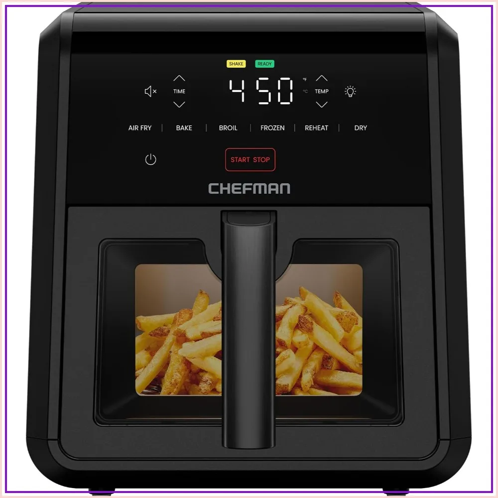 Fritadeira a ar 7Qt 6 em 1 TurboFry, 450 ° F de alta potência para resultados mais nítidos, design compacto, 6 funções – Preto