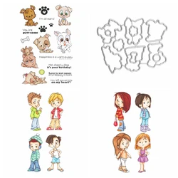 Cute Dog Clear Stamps and Cutting Dies Boy Girl Silicone Transparent Stamps For DIY Scrapbooking Album Card Making Decoration
