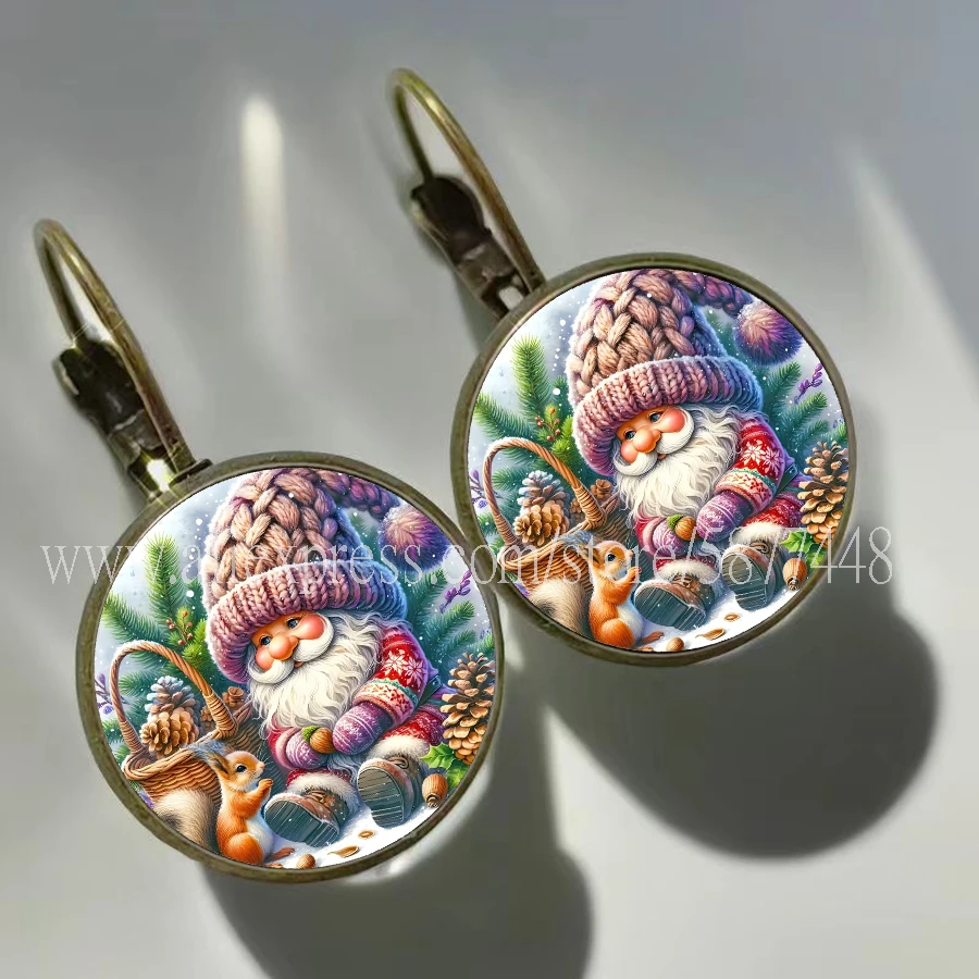 New Christmas Earrings Cute Christmas Gift Santa Claus Element Glass Cabochon Womens Earrings