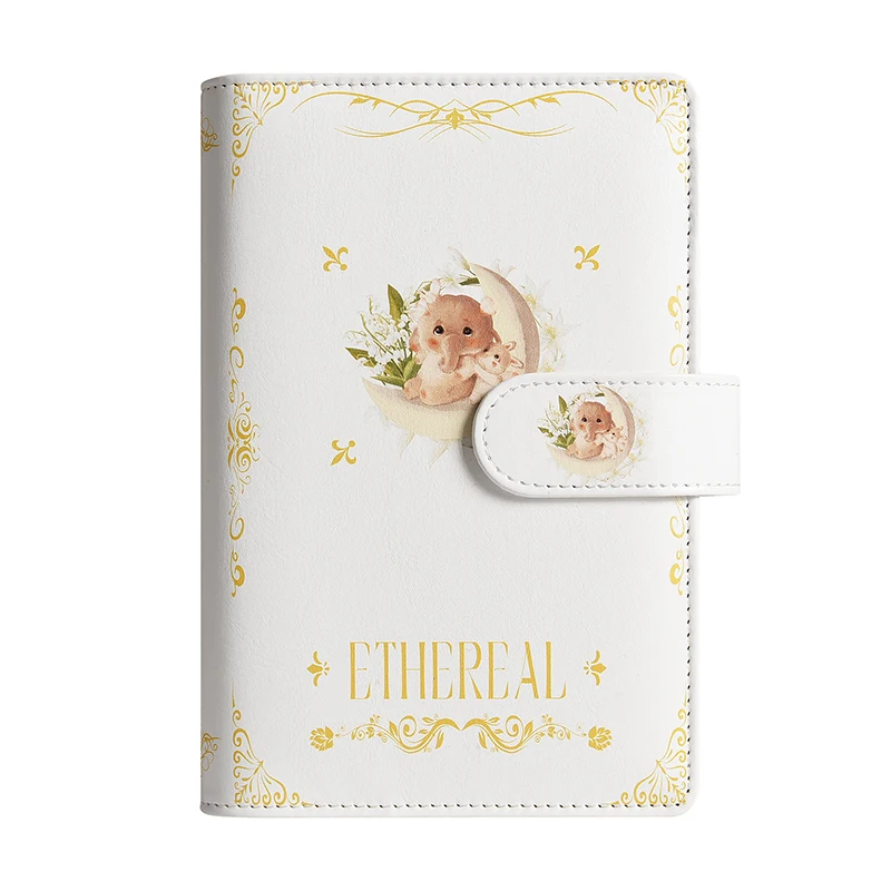 A6 White Cute Animal PU Leather DIY Binder Notebook Cover Diary Agenda Planner Paper Cover School Stationery