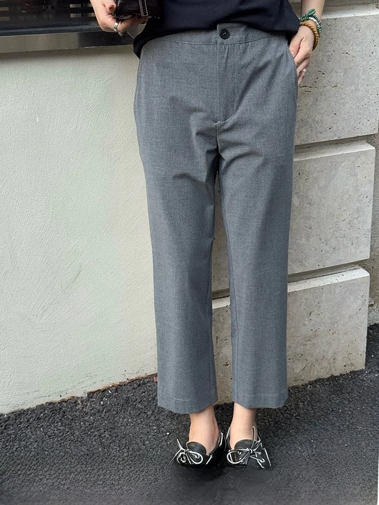

Casual Grey Wide Leg Straight Cut Slim Fit Suit Pants for Women Summer Thin New Style Bébé Small Size Fashionable Commute
