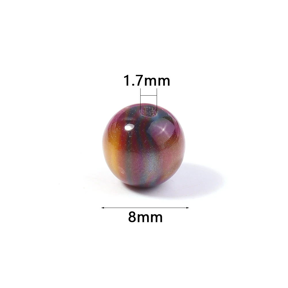 50 Stück 8mm Dunkle Farbe Imitation Katzenauge Harzperlen Glitzer Sternenhimmel Runde Lose Perlen für Schmuckherstellung DIY Armbänder Halskette – Detail 1