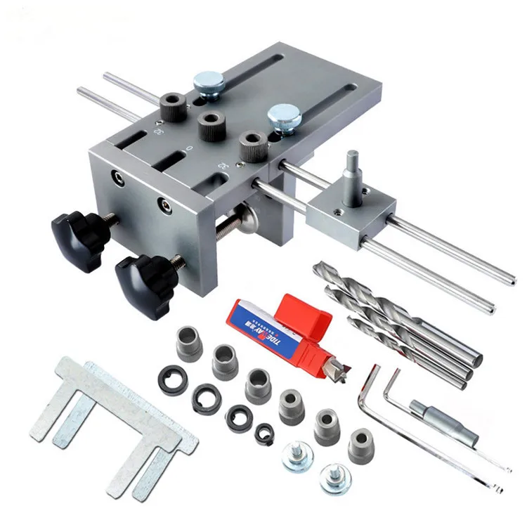 Three-in-one Hole Opener Positioner Woodworking Drilling Fixture with Bar Clamps for Assembly DIY Tools