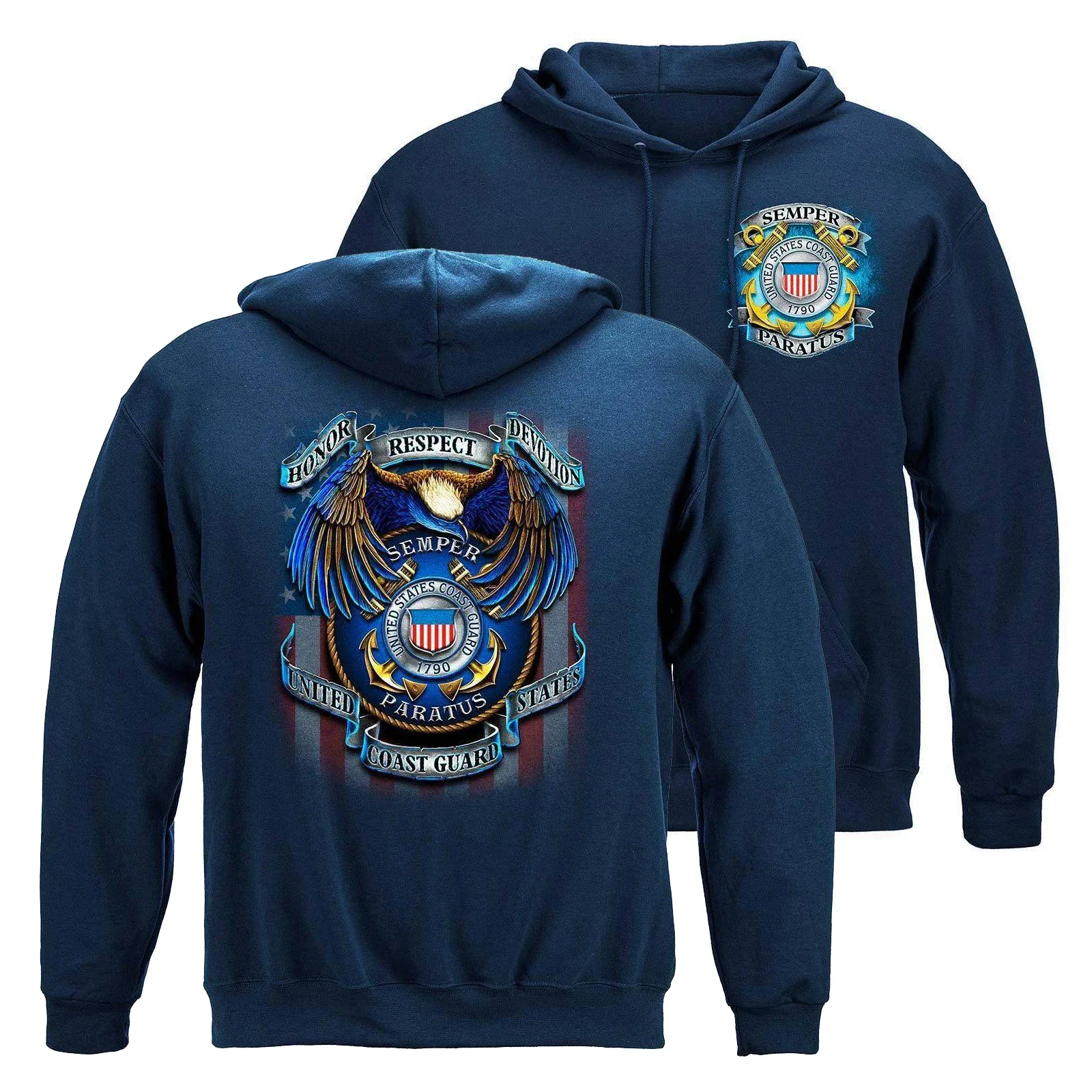 Honor Respect Devotion True Heroes US Coast Guard Pullover Hoodie Comfortable Cotton Casual Mens Sweatshirt Streetwear