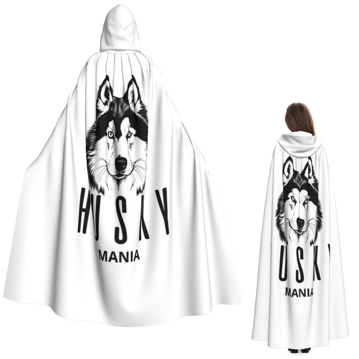 

Длинный плащ-накидка с капюшоном «Сибирский хаски» для косплея, средневековый костюм ведьмы, на Хэллоуин, вампир, унисекс, для взрослых