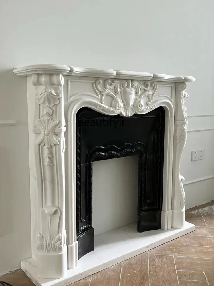 French Marble Fireplace White Marble Stone Carving Villa Living Room Curio Cabinet American and European Style Carved Stone