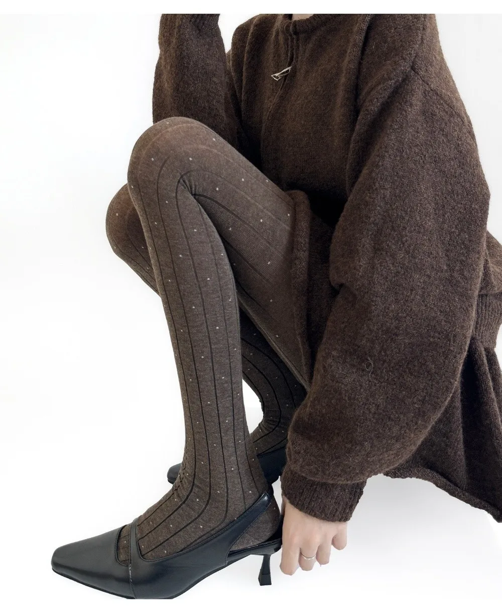 Essential Strumpfhose mit Polka-Dot-Muster, gerippte Textur, Baumwollmaterial, oberschenkelhohe Strümpfe, modische, bequeme Leggings – Detail 4