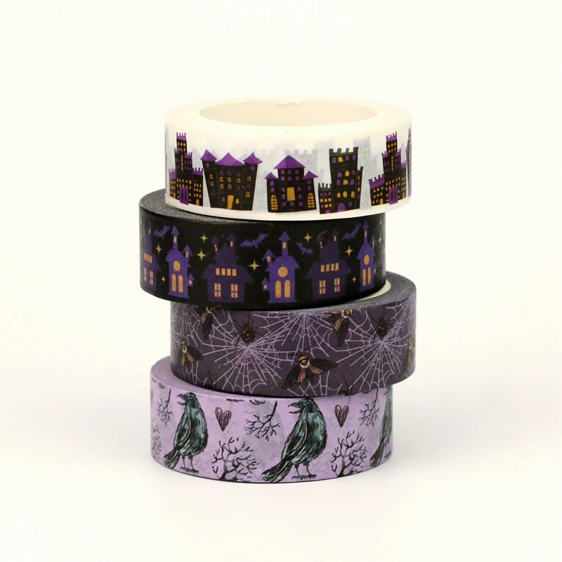 2025 NEW 1X 10M Deco Haunted House Moths Ravens Halloween Washi Tape Set for Scrapbooking Masking Tape Cute Jounaling Stationery