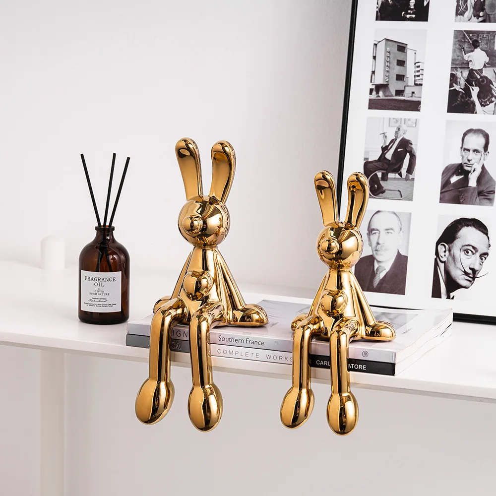 Light Luxury Ceramic Electroplated Love Rabbit Ornament Modern Home Office Living Room Decoration Wine Cabinet TV Cabinet Decor