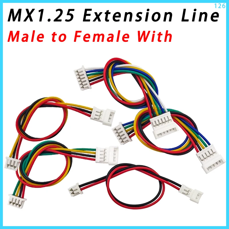 10PCS MX1.25 Extension Line 2P/3P/4P/5P/6P MX 1.25mm Pitch Male To Female extension cord Connector With 20cm Cable 28AWG