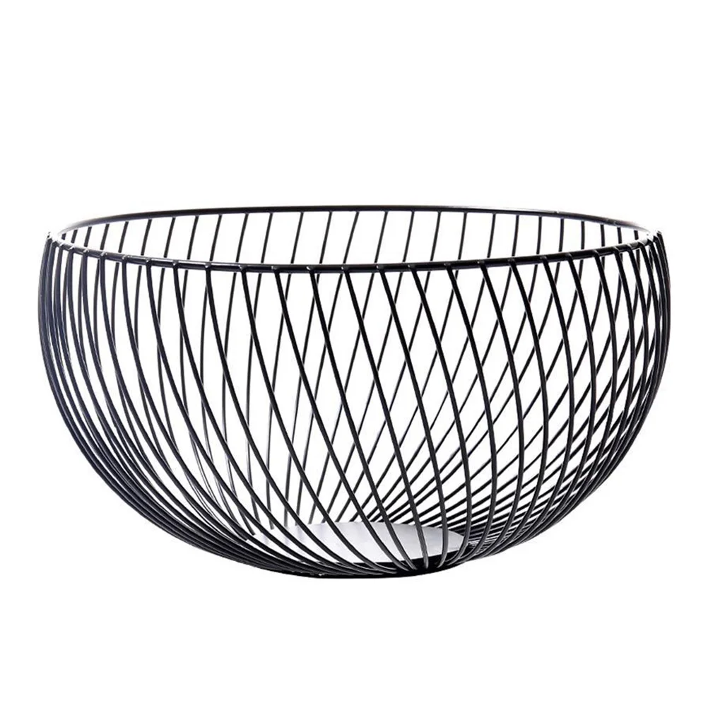 

Metallic Line Storage Basket Travel Round Candy Bowl Iron Serving Tray Egg Container