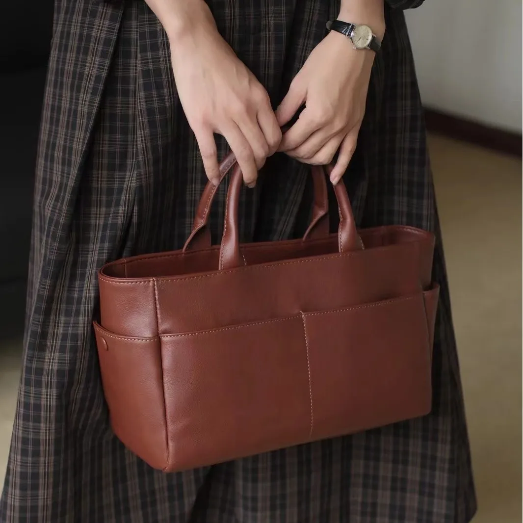 FIRMRANCH Premium Retro Brown Large Capacity Women's Handbag Commuting Style High Quality Cowhide Leather Material Tote Purse