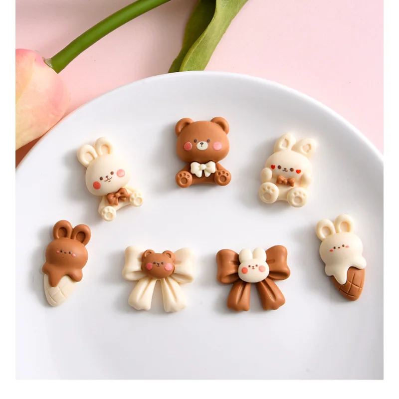 10Pcs/lot Mini Cartoon Little Bear Rabbit Flat Back Scrapbook Craft Embellishment Resin Cabochon For Hair Bow Clips Accessories