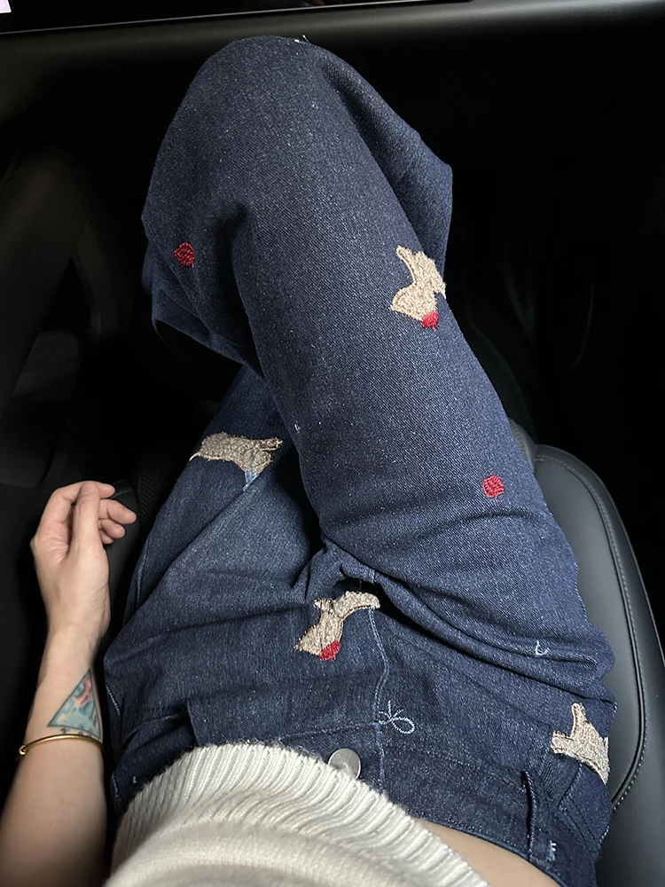 

Американские джинсы с вышивкой и цветочным узором, с высокой талией, широкими штанинами, весенне-осенний дизайн, эффект стройности, длина в пол...