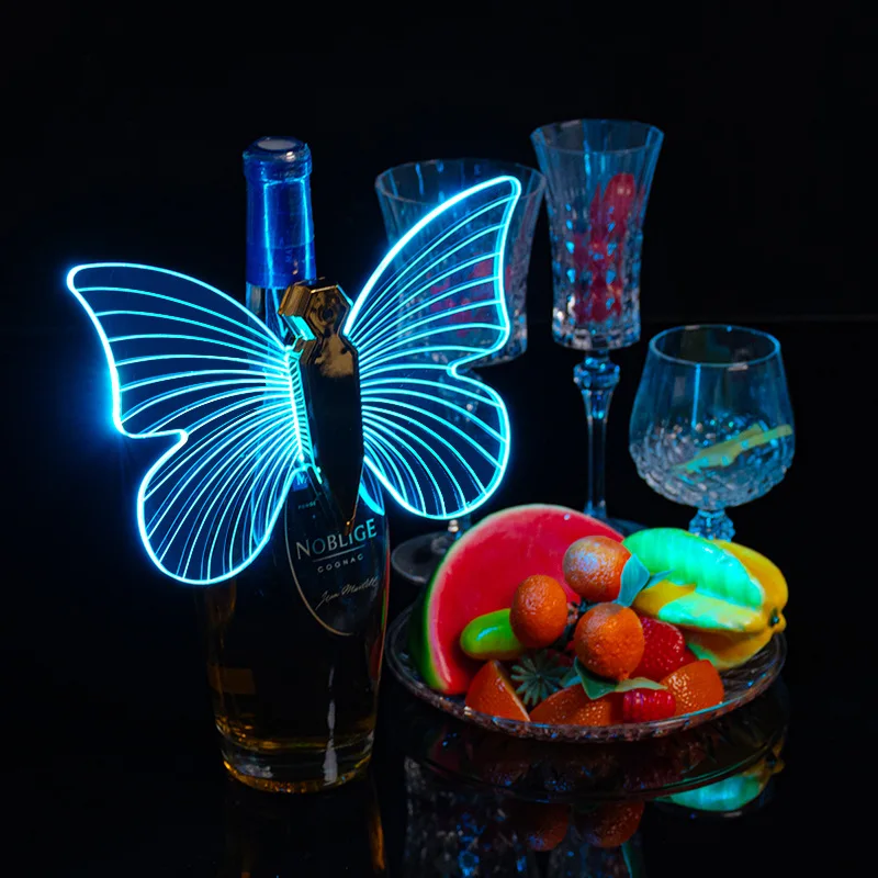 

Cross mirror LED luminous butterfly wings champagne head burst glitter stick wine set colorful glitter stick bar night light dua