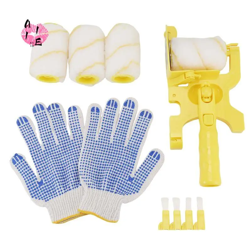 A11E-11Pcs Paint Roller Brush Set Multifunctional Hand-Held Clean-Cut Paint Edger Roller Brush Portable Home Improvement Tool