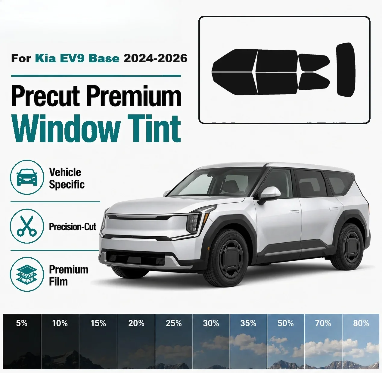 For Kia EV9 Base 2024-2026 Pre-Cut Window Tint Film Vehicle-Specific Full Kit Front & Rear Windows Precision-Cut