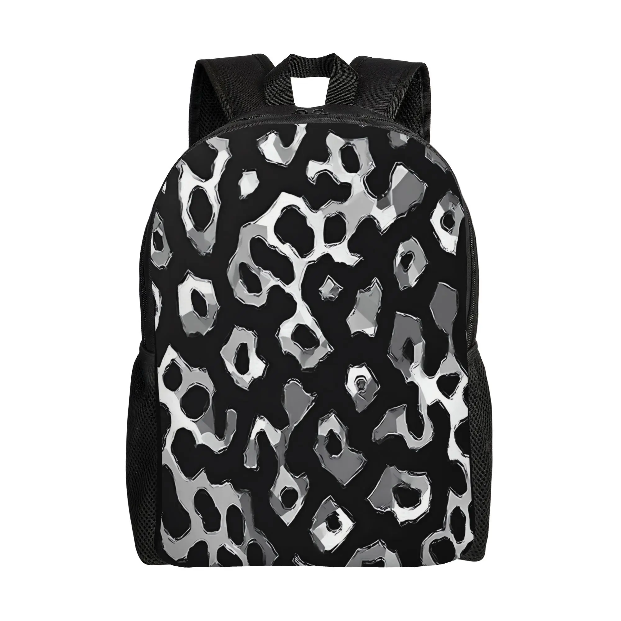 

This is a casual and everyday backpack with a fashionable leopard print design and metal accents