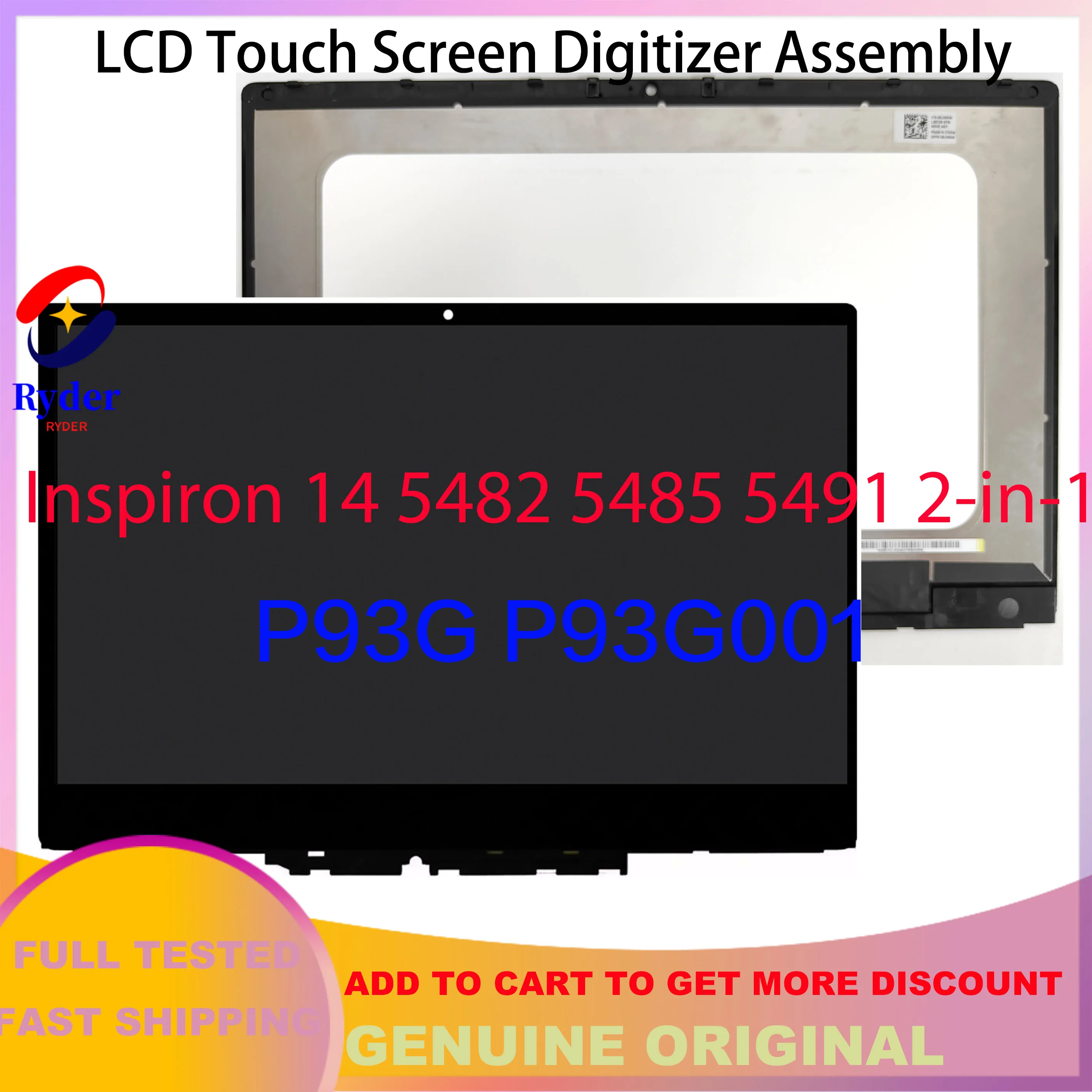 LCD Touch Screen Digitizer Replacement Assembly NV140FHM-N4H 14 Inch For Dell Inspiron 14 5482 5485 5491 2-in-1 P93G P93G001 FHD