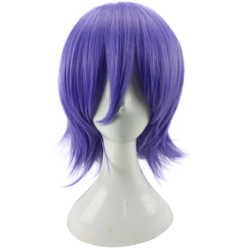 HAIRJOY Man Women Purple Cosplay Wig Short Curly Layered Synthetic Hair Party Wigs with Bangs