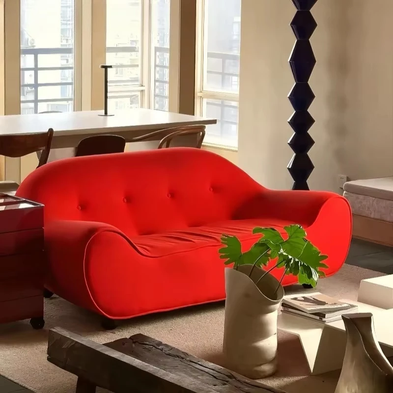 French cream, silent wind three-person curved hug velvet sofa apartment type high-density sponge