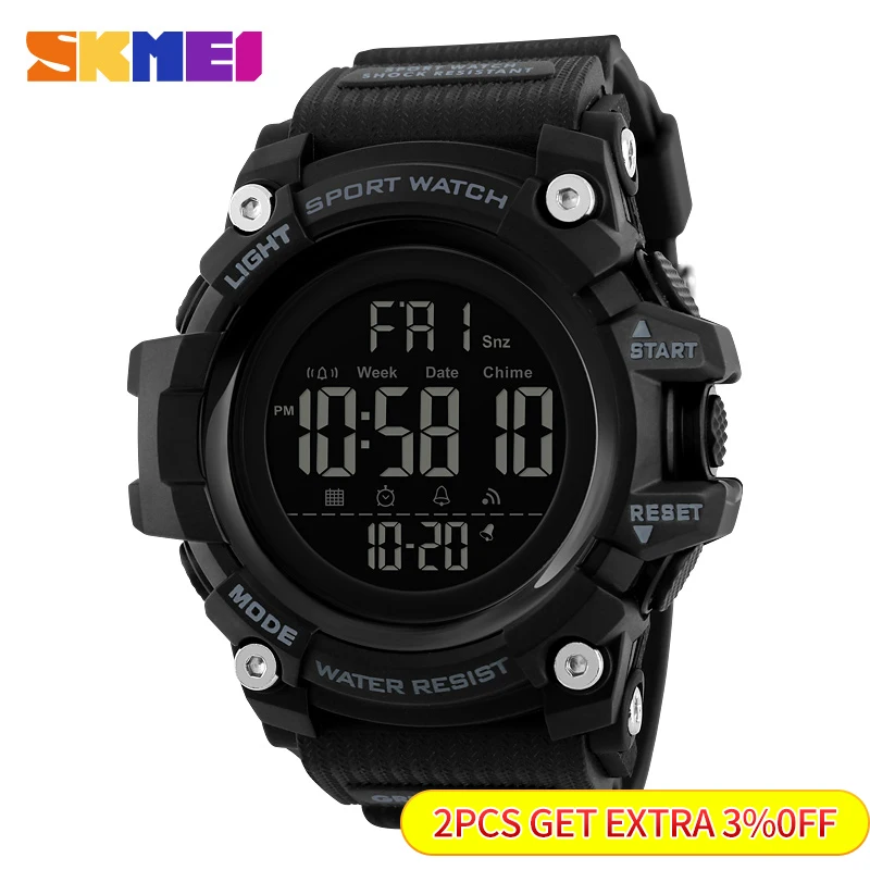 SKMEI Shockproof 2 Time Sport Watch Stopwatch Count Down Mens Digital Watches Waterproof Soft Clock For Male reloj hombre 1384