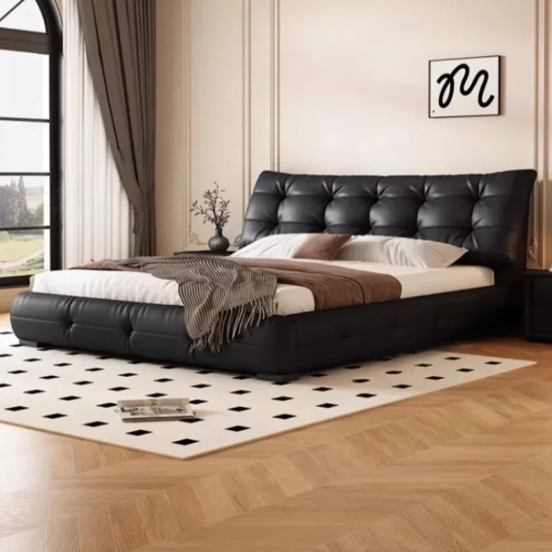 Modern Nordic Minimalist Black Bed Master Bedroom Luxury High Box Wedding Double Bed Soft Letto Matrimoniale Bedroom Furniture