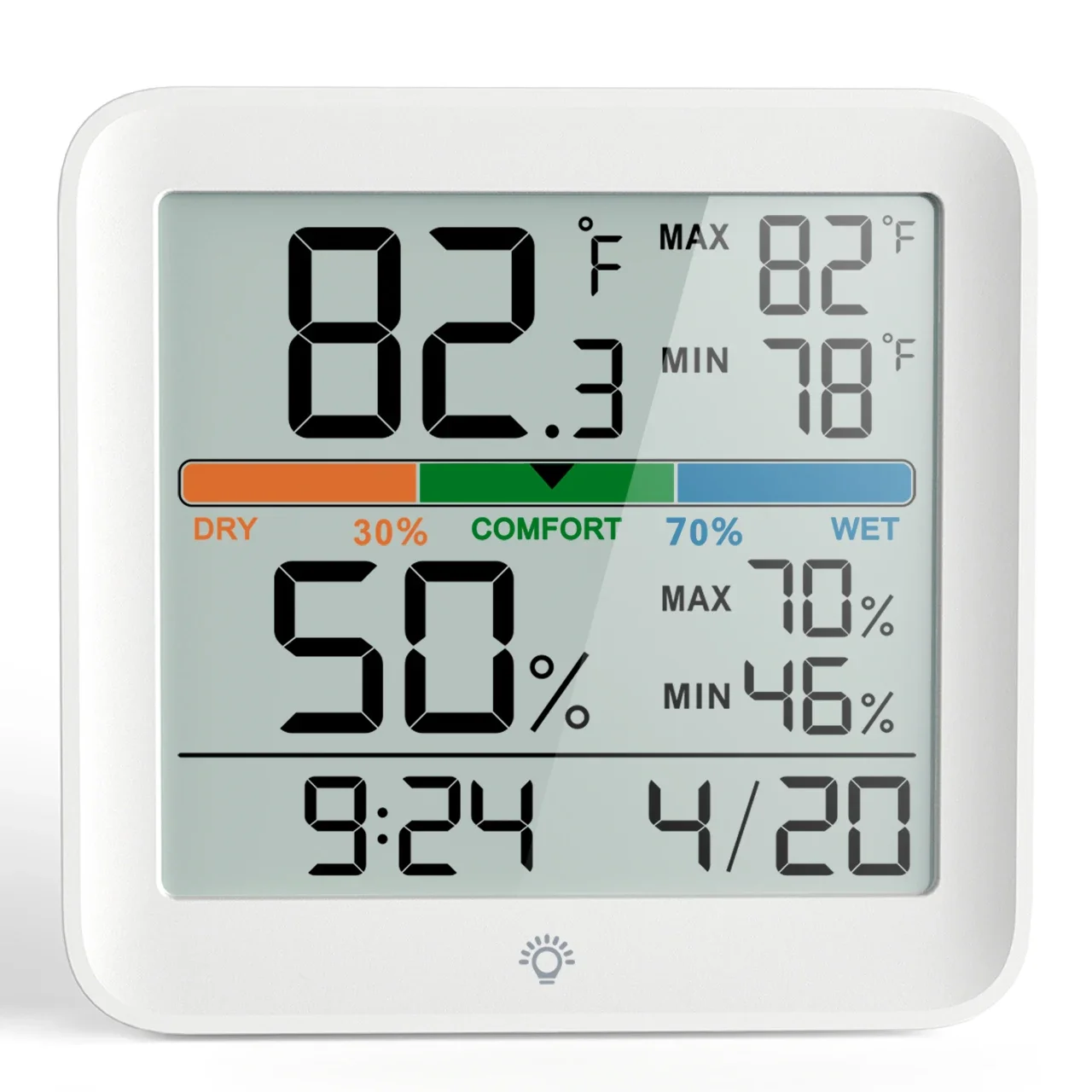 MIIIW Temperature And Humidity Clock Home Indoor High-precision Baby Room C/F Temperature Monitor LCD backlight Screen