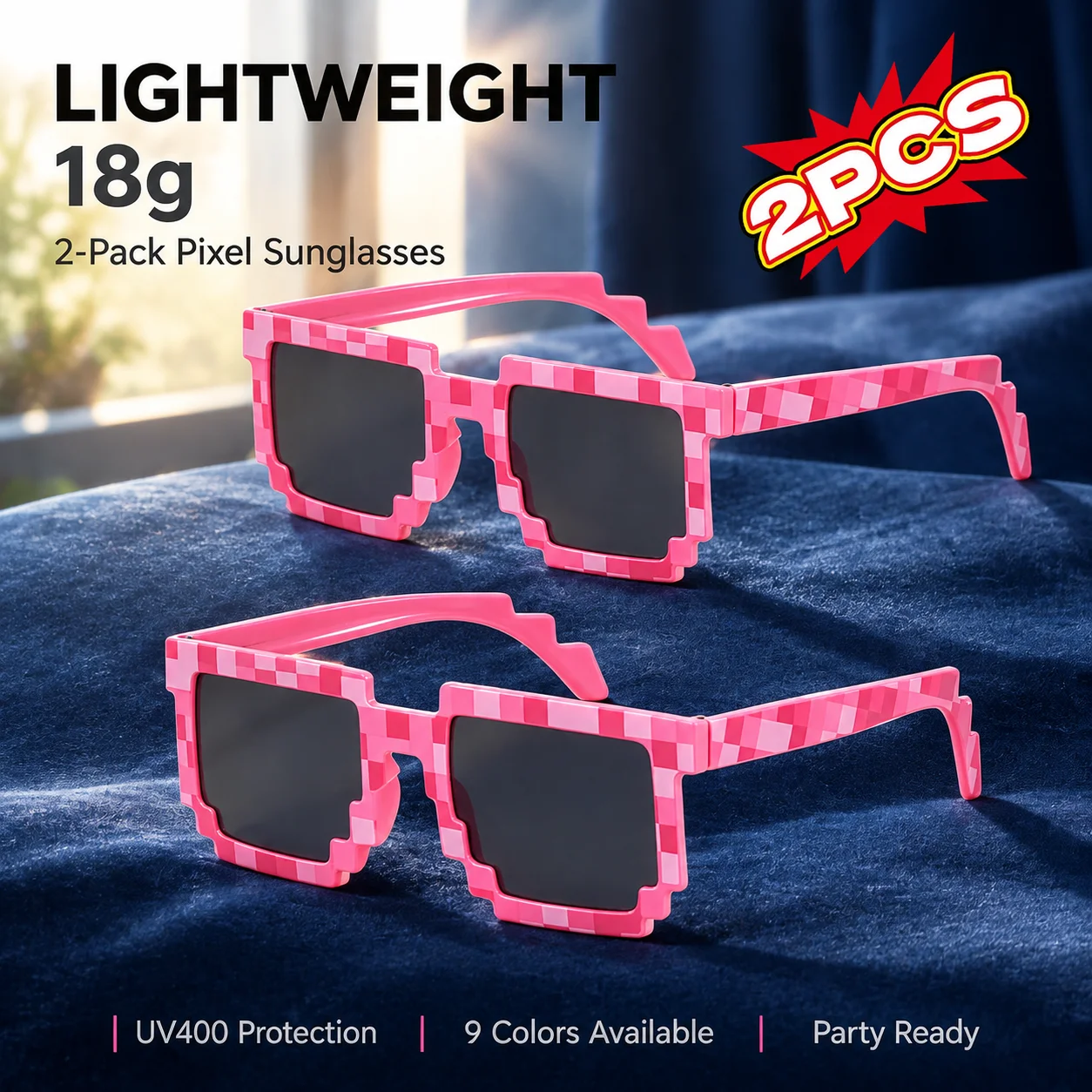 2PCS comfy Delicate Square Sunglasses Sun Glasses Sunglass UV400 Full Frame Multi Grid Color Lens Running Party Men Women