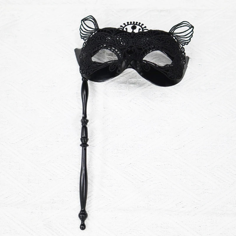 Halloween Party Mask with Holding Stick Evening Prom Masquerade Mask Stage Cosplay Props Venetian Half Face Masks for Women