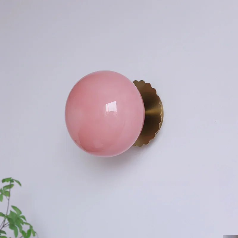 

Nordic Glass Wall Lamp Minimalist Pink Ball Room Decor Lights For Bedroom Bedside Living Room Backwall Entryway LED Illumination