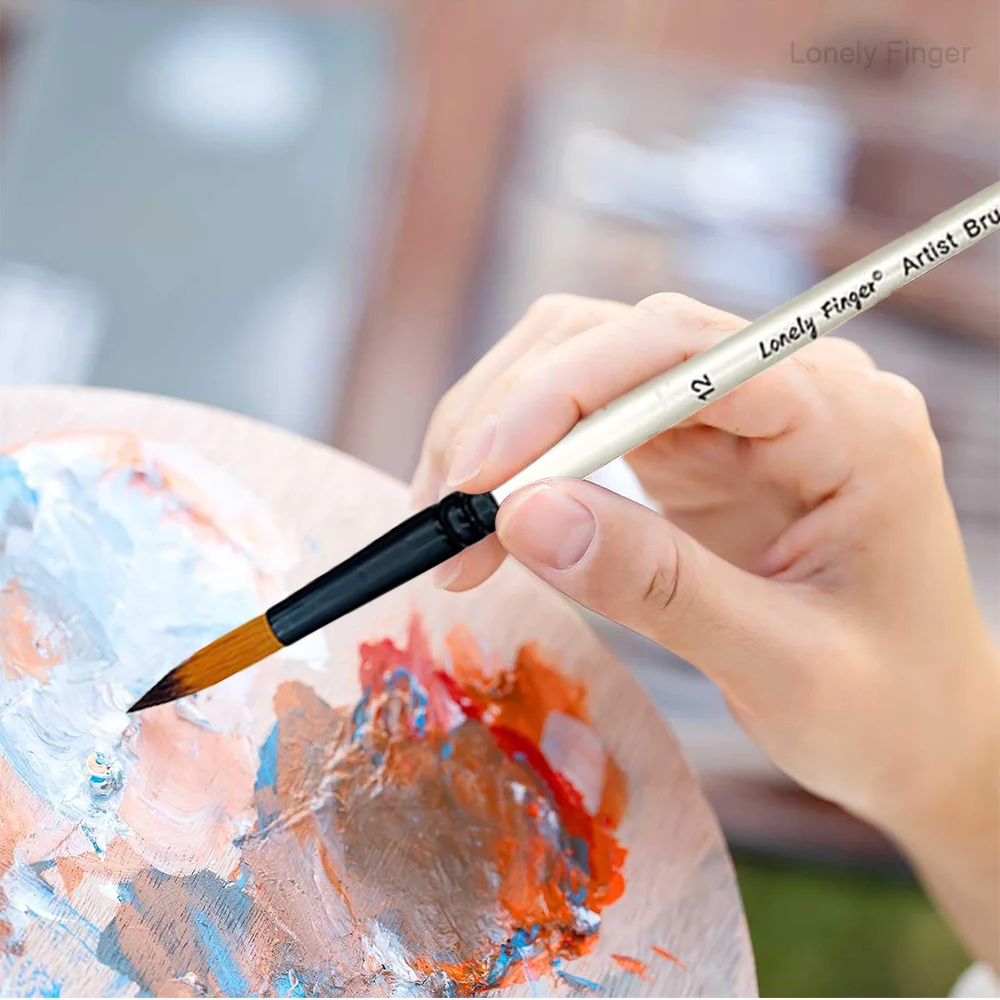 12pcs Round Paint Brush Set Synthetic Nylon Complete Round Brush Set for Watercolor Acrylic Gouache Ink Tempera,Anti-Shedding Sy