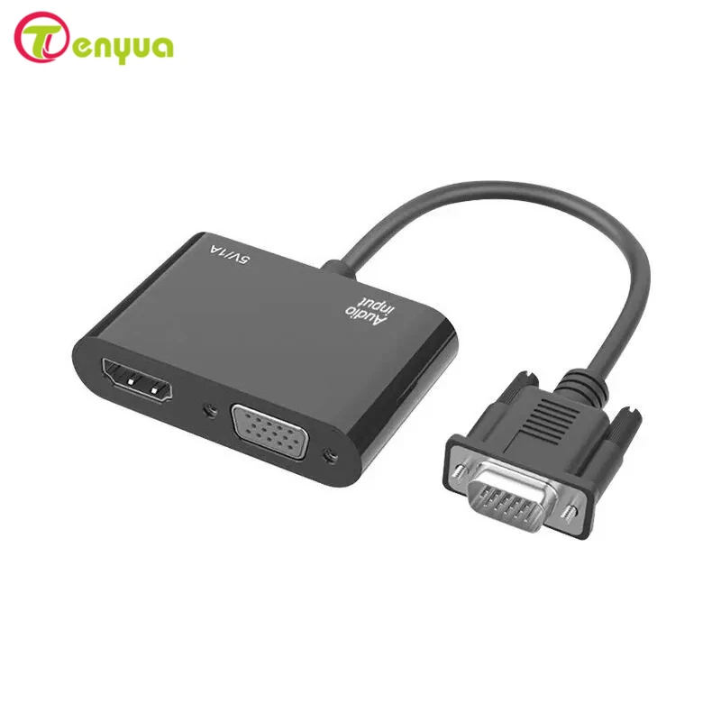 

VGA to HD VGA Dual Display Adapter Video Audio Converter VGA splitter 1 in 2 output for Desktop PC Monitor Projector HDTV