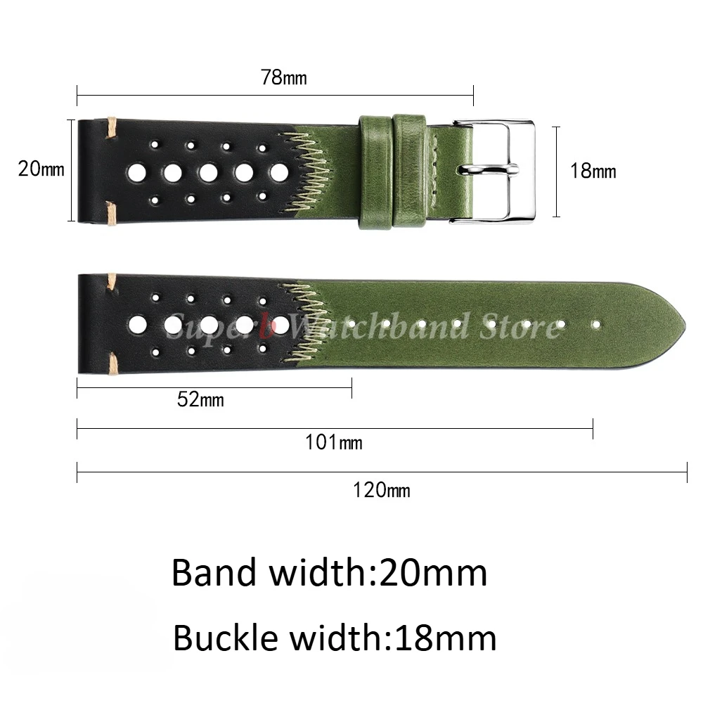Новый дышащий кожаный ремешок для часов 20 мм, винтажный браслет из масляного воска для Seiko, ремешки для часов из воловьей кожи, аксессуары для браслетов