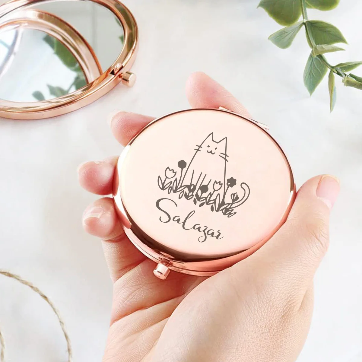1pc Funny Cat Personalized Text Mirror With Name Makeup Mirror Folding Mirror Wedding Party Gifts