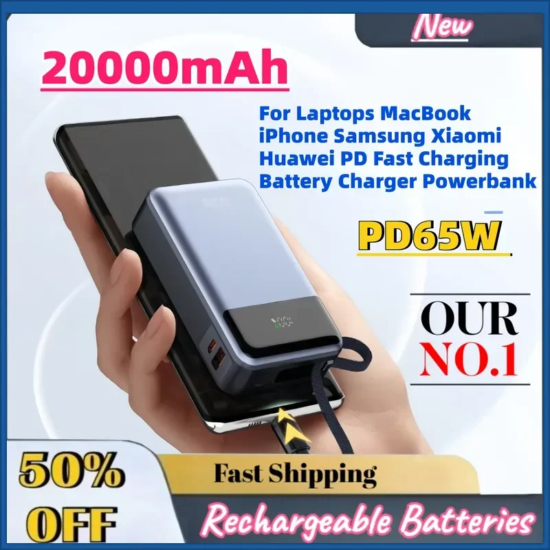 Capacity PD65W 20000mAh Power Bank For Laptops MacBook iPhone Samsung Xiaomi Huawei PD Fast Charging Battery Charger