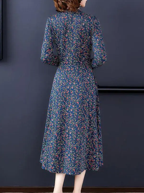 

Ele Midlife Women's Long Sve Dr Faionable Lady's Long Skirt High Waist A-Line Midi Dr for Spring Autumn Winter