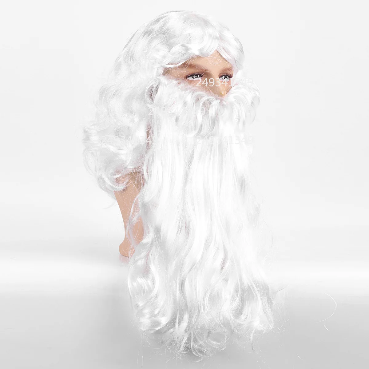 Parrucca cosplay di Babbo Natale di Natale Barba lunga riccia bianca per uomo Puntelli per spettacoli di feste di Natale Accessori per costumi di scena di festival