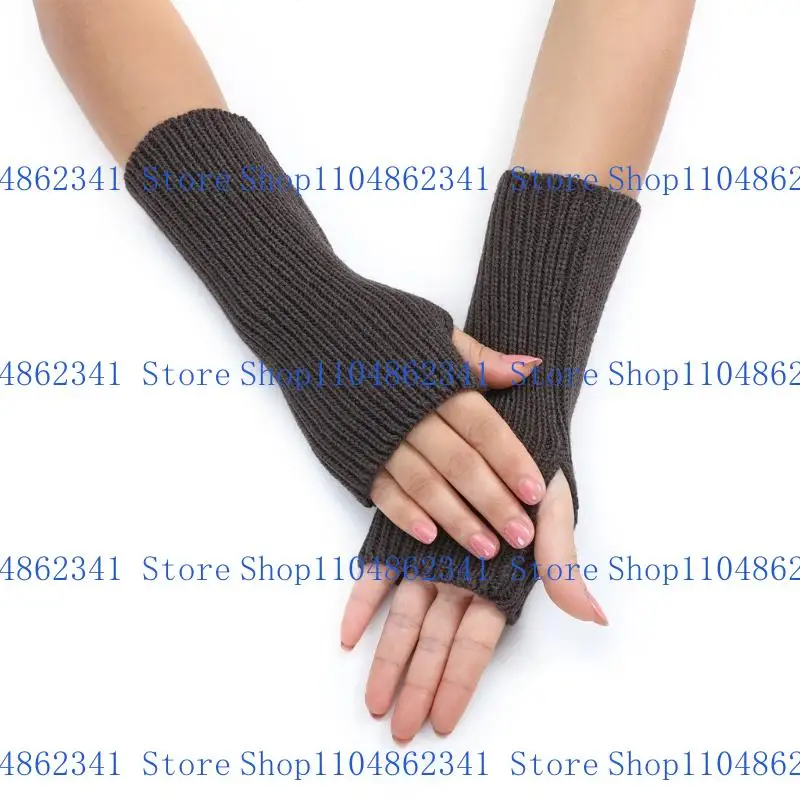 

5asd Winter Knitting Gloves Women Half Finger Gloves Outdoor Skiing Cycling Gloves