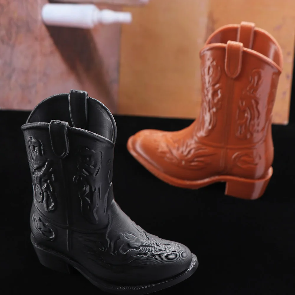 Practical Vintage Western Style Cowboy Boot Statue Home Decor 3D Printed Pencil Holder Ornaments Boot Shaped Vase Study Room