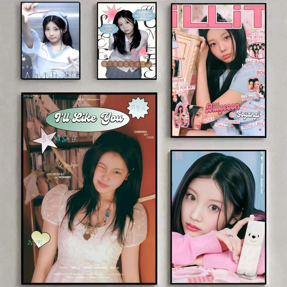 W-Wonhee I-Illit اللوحة الخط شخصية المساحات قماش ملصق جدار جدارية الفن صور لغرفة ديكور المنزل