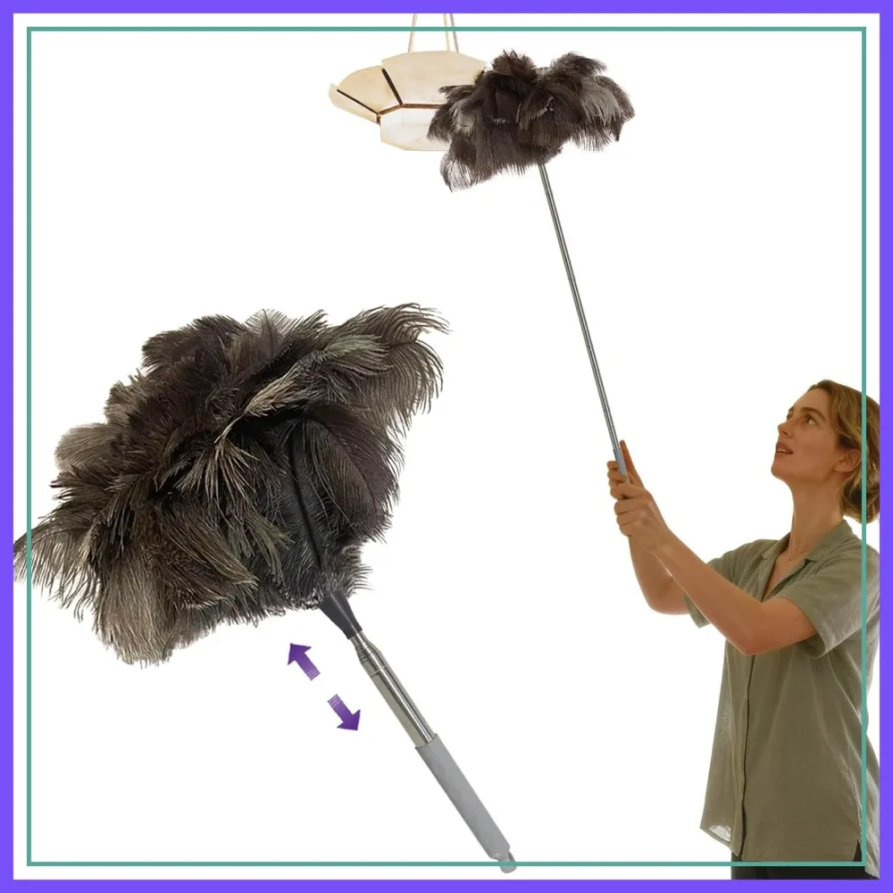

40" Ostrich Feather Duster - Extendable Stainless Steel Handle, Washable, for Ceiling Fans, Blinds, Furniture, Car