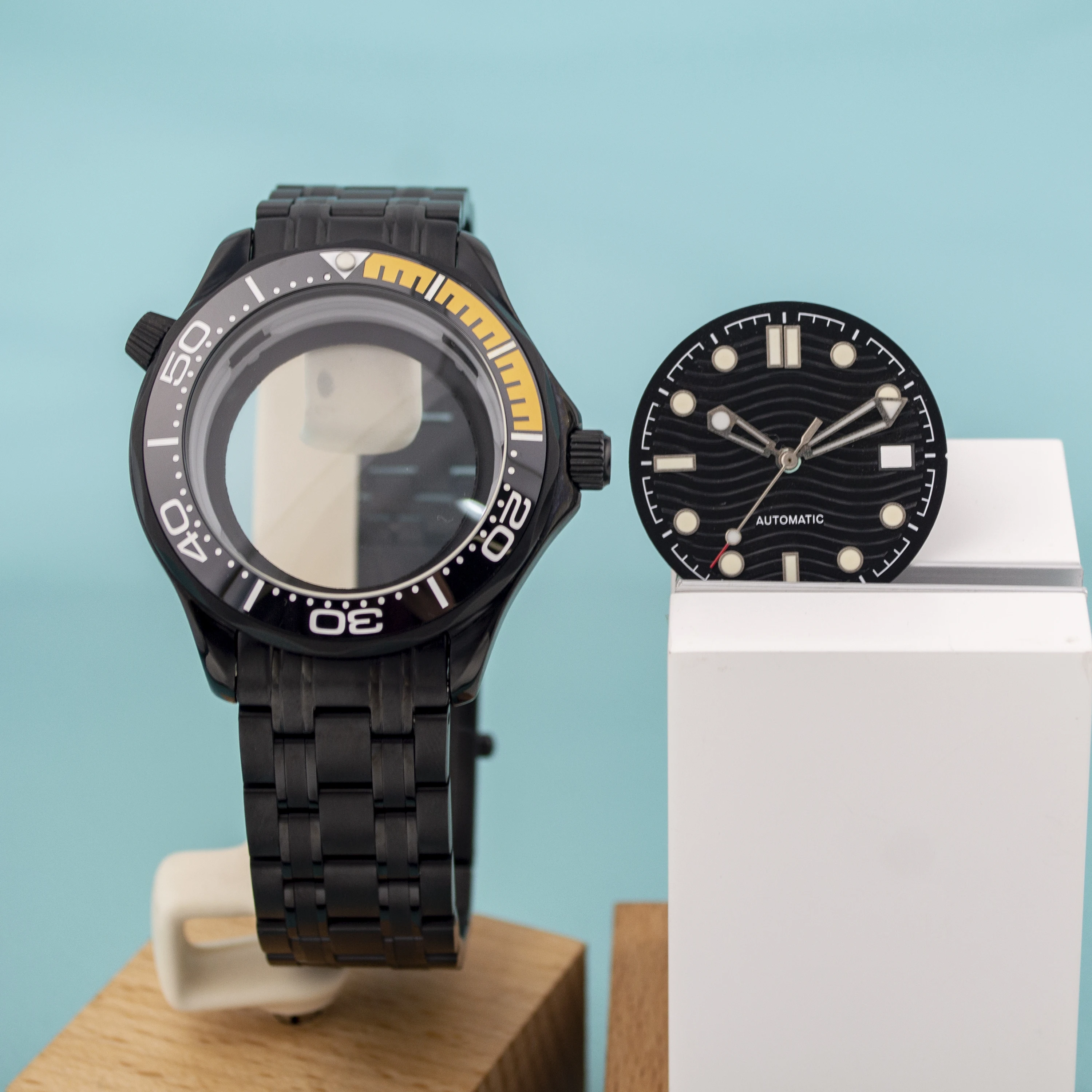 

For Seamaster 300 NH35 Watch Case Strap Dial Hands 316L Stainless Steel Watchcase 31mm Dial Luminous Pointers Parts