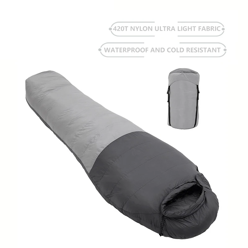 

Hot Sale Large Outdoor Camping Sleeping Bag Winter Waterproof Nylon Hammock with Duck Down Filling for Adults Cold Weather